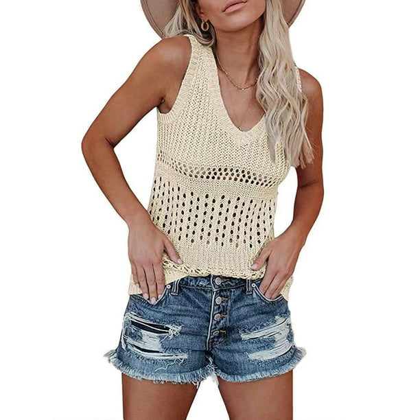 Women Summer Sleeveless Vest Tank Top Knit T Shirt Casual Loose Top Blouse Shirt 